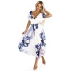 Numoco Vzdušné midi šaty s zavinovacím výstřihem a velkým květinovým vzorem - odstíny modré 601-1 (Velikost UNI, Barva Modrá)