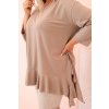 Dámská blůza Plus Size s bavlnou, kapsou a ohrnutým rukávem kiwi (Velikost UNI, Barva Černá)