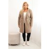 Dámský elegantní kabát 5274 Plus Size s límcem a velkými kapsami (Velikost UNI, Barva Béžová)
