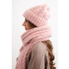 Dámská souprava čepice a šály s proužkem s ozdobou (Velikost UNI, Barva Béžová)