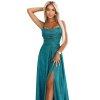 Numoco Dlouhé šaty s jemným třpytem a korzetovým zavazováním na zadní straně - zelené s třpytkami 589-3 (Velikost XS, Barva Zelená)