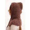 Dámská čepice s kapucí a jemným pletením s tkaničkami hnědá (Velikost UNI, Barva Hnědá)