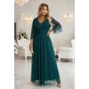 Numoco třpytivé šaty plus size s kulatým výstřihem a průsvitnými rukávy - zelené 654-1 (Velikost UNI, Barva Zelená)
