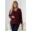 Numoco Teplý oversized svetr s hustou tkaninou a výstřihem do V - vínový 661-1 (Velikost UNI, Barva Bordó)