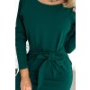 Numoco Šaty s dlouhým rukávem a zavazováním v pase - zelené 394-1 (Velikost XL, Barva Zelená)
