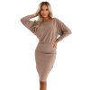 Numoco LARA žebrované šaty s manžetami - mocha mousse 399-4 (Velikost S, Barva Béžová)