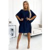 Numoco SOFIA Motýlí šaty se zavazováním v pase - tmavě modrá se třpytkami 287-25 (Velikost 2XL/3XL, Barva Modrá)
