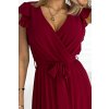 Numoco POLINA Plisované šaty s výstřihem a volány - Vínová barva 374-2 (Velikost S, Barva Bordó)