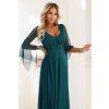 Numoco Dlouhé, třpytivé šaty s hlubokým výstřihem a průsvitnými rukávy - smaragdově zelené 655-2 (Velikost UNI, Barva Zelená)