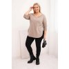 Dámská bavlněná blůza Plus Size s výstřihem do V a ohrnovacími rukávy Ingrit (Velikost UNI, Barva Béžová)