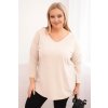Dámská bavlněná blůza Plus Size s výstřihem do V a ohrnovacími rukávy Ingrit (Velikost UNI, Barva Béžová)