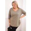 Dámská bavlněná blůza Plus Size s výstřihem do V a ohrnovacími rukávy Ingrit (Velikost UNI, Barva Béžová)