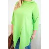 Dámská bavlněná blůza Plus Size asymetrická s ohrnutým rukávem olivová (Velikost UNI, Barva Zelená)