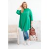 Dámská bavlněná blůza Plus Size asymetrická s ohrnutým rukávem olivová (Velikost UNI, Barva Zelená)