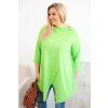 Dámská bavlněná blůza Plus Size asymetrická s ohrnutým rukávem olivová (Velikost UNI, Barva Zelená)