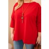 Dámská bavlněná blůza Plus Size asymetrická s náhrdelníkem červená Otilia (Velikost UNI, Barva Červená)