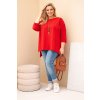 Dámská bavlněná blůza Plus Size asymetrická s náhrdelníkem červená Otilia (Velikost UNI, Barva Červená)