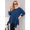 Dámská bavlněná blůza Plus Size s asymetrickým lemem a výřezy (Velikost UNI, Barva Modrá)