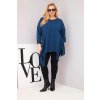 Dámská bavlněná blůza Plus Size s asymetrickým lemem a výřezy (Velikost UNI, Barva Modrá)