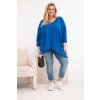 Dámská bavlněná blůza Plus Size s asymetrickým lemem a výstřihem do V (Velikost UNI, Barva Modrá - tmavě)
