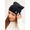 Dámská klasická čepice z alpaky s dekorativní destičkou fango (Velikost UNI, Barva Černá)