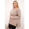 Dámská blůza Plus Size asymetrická s dlouhým rukávem béžová (Velikost UNI, Barva Béžová)