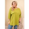 Dámská blůza Plus Size s kapsou a ohrnovacími rukávy z bavlny světle zelená (Velikost UNI, Barva Zelená - světle)