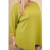 Dámská blůza Plus Size s kapsou a ohrnovacími rukávy z bavlny světle zelená (Velikost UNI, Barva Zelená - světle)
