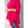 Dámská blůza Plus Size s bavlnou, volánem a ohrnovacími rukávy červená (Velikost UNI, Barva Červená)