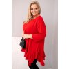 Dámská blůza Plus Size s bavlnou, volánem a ohrnovacími rukávy červená (Velikost UNI, Barva Červená)