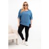 Dámská blůza Plus Size z lyocellu s asymetrickým lemem jeansová (Velikost UNI, Barva Modrá - tmavě)