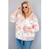 Dámská jarní prošívaná bunda Plus Size s kapucí a květinovým vzorem bílá (Velikost UNI, Barva Bílá)