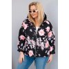 Dámská jarní prošívaná bunda Plus Size s kapucí a květinovým vzorem bílá (Velikost UNI, Barva Bílá)