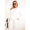 Dámský komplet masełko Plus Size se širokými nohavicemi a límečkem bílý (Velikost UNI, Barva Bílá)