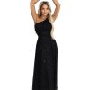 Numoco Dlouhé, lesklé večerní šaty na jedno rameno - klasická černá 656-3 (Velikost UNI, Barva Černá)