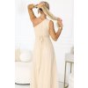 Numoco Dlouhé, třpytivé večerní šaty na jedno rameno - šampaňsko béžové 656-2 (Velikost UNI, Barva Béžová)