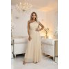 Numoco Dlouhé, třpytivé večerní šaty na jedno rameno - šampaňsko béžové 656-2 (Velikost UNI, Barva Béžová)