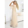 Numoco Dlouhé, třpytivé šaty plus size s kulatým výstřihem a průsvitnými rukávy - šampaňsky béžové 654-2 (Velikost UNI, Barva Brokát Béžová)