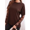 Dámská bavlněná blůza s krajkovými rukávy (Velikost UNI, Barva Hnědá)
