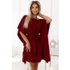 Numoco SOFIA Motýlí šaty se zavazováním v pase - Vínová barva 287-34 (Velikost L/XL, Barva Bordó)