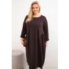 Dámské šaty Plus Size s dlouhým rukávem a nařasením v pase (Velikost UNI, Barva Hnědá)