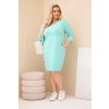 Dámská šaty Plus Size z bavlny s 3/4 rukávem (Velikost UNI, Barva Tyrkysová)