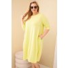 Dámské bavlněné šaty Plus Size s ohrnutým rukávem a kapsami (Velikost UNI, Barva Žlutá)