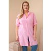 Dámské šaty Plus Size s vyšíváním a ohrnutým rukávem světle růžová (Velikost UNI, Barva Růžová - světle)