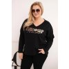 Dámská mikina Plus Size s nápisem a výstřihem do V černá (Velikost UNI, Barva Černá)