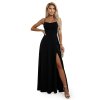 Numoco Maxi šaty s ramínky, korzetem na zádech a rozparkem - černé 589-5 (Velikost XS, Barva Černá)