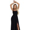Numoco Maxi šaty s ramínky, korzetem na zádech a rozparkem - černé 589-5 (Velikost XS, Barva Černá)