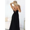 Numoco Maxi šaty s ramínky, korzetem na zádech a rozparkem - černé 589-5 (Velikost XS, Barva Černá)