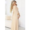 Numoco Dlouhé, třpytivé šaty s hlubokým výstřihem a průsvitnými rukávy - šampaňsky béžové 655-4 (Velikost UNI, Barva Béžová)