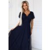 Numoco NASTIA Dlouhé šaty s výstřihem a krátkými rukávy - námořnická modř 562-1 (Velikost UNI, Barva Modrá)
